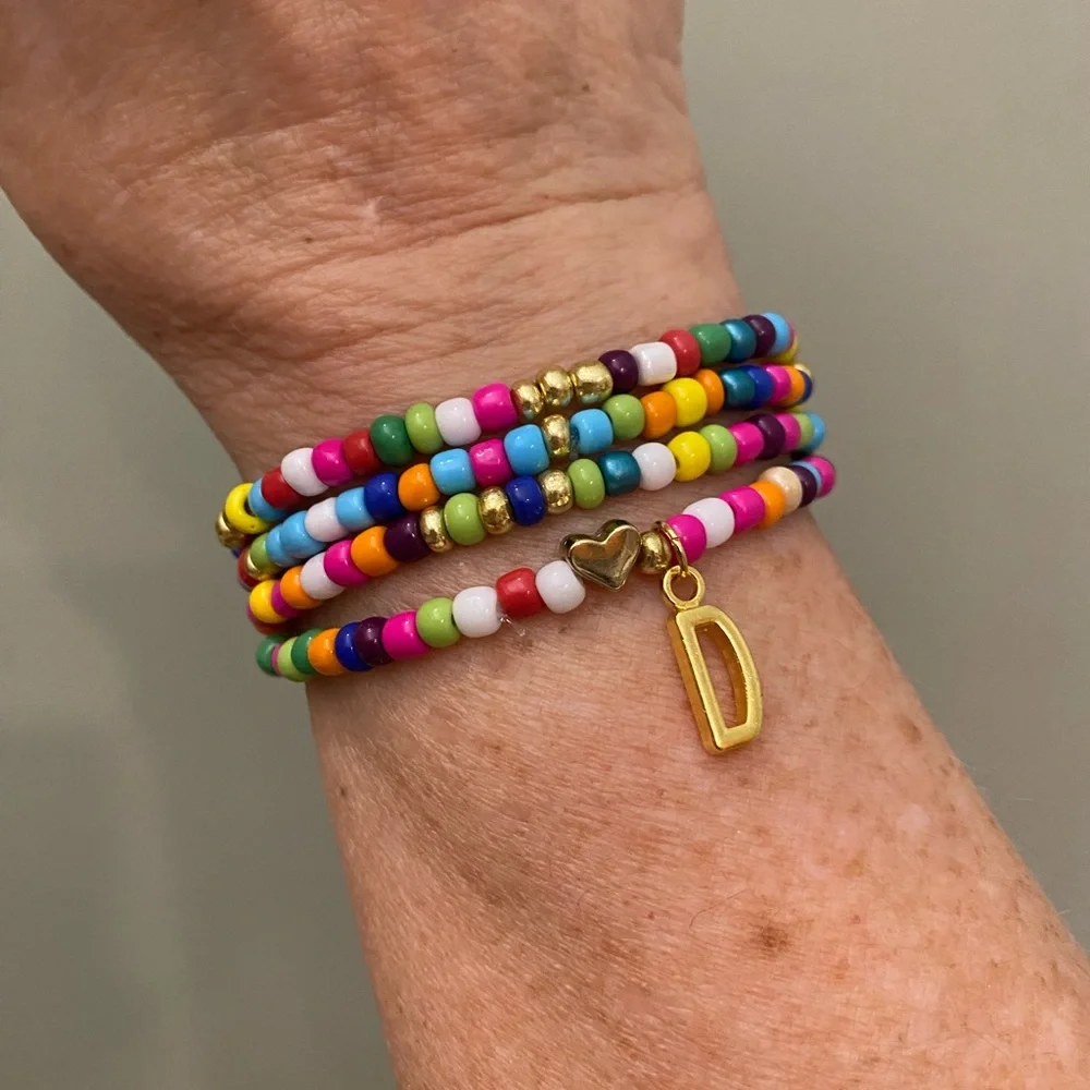 Colorful Beaded initial Bracelet stack Set - Picture 2 of 3